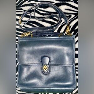 Coach Vintage Navy Blue Willis Leather Bag 9927
